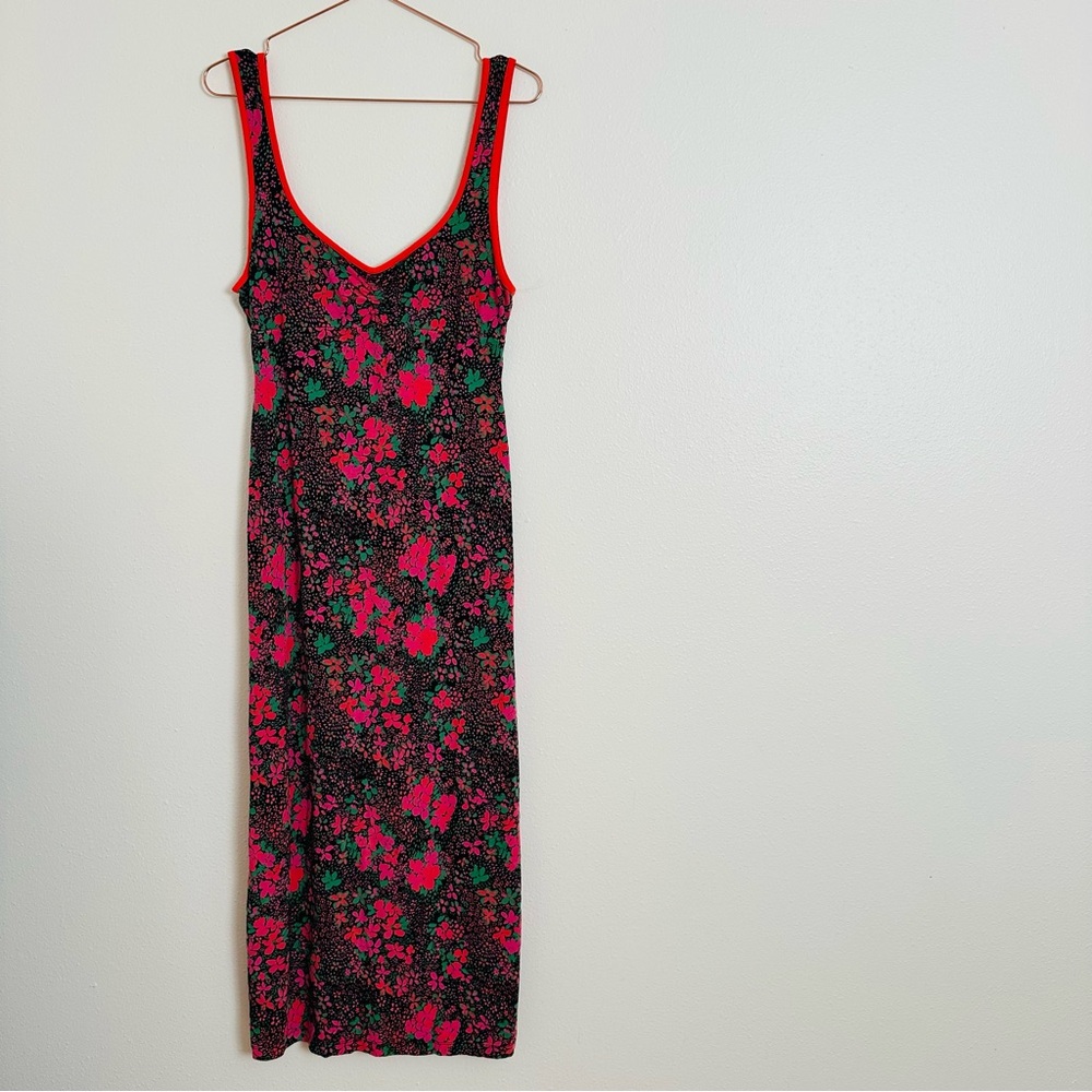 Free People Maxi Dress Boho with Pink Dark Floral Detail Side slits - Picture 9 of 14
